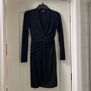 Vince Camaro Long Sleeve Black Sparkle Wrap Dress - XXS